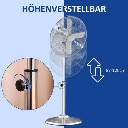 Standventilator - höhenverstellbar, 3 Geschwindigkeiten, silber