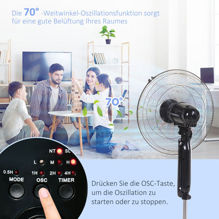 Pedestal fan with remote control, adjustable height and 3 speeds