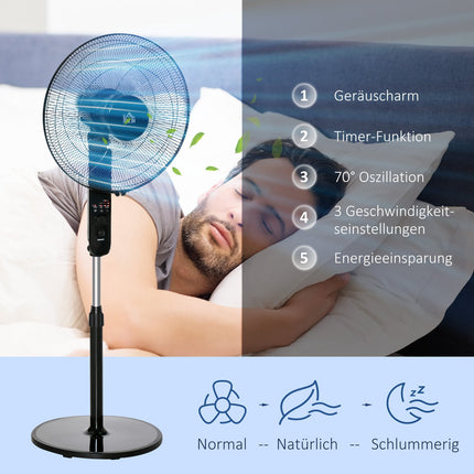 Pedestal fan with remote control, adjustable height and 3 speeds