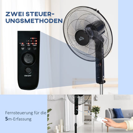 Pedestal fan with remote control, adjustable height and 3 speeds
