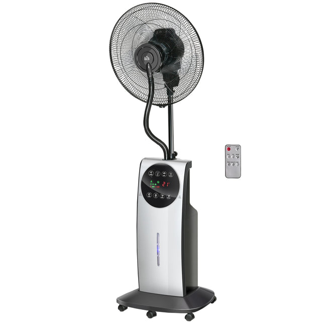 Stojanový ventilátor s mlžením 90W, 3 režimy proudění, dálkové ovládání, černá