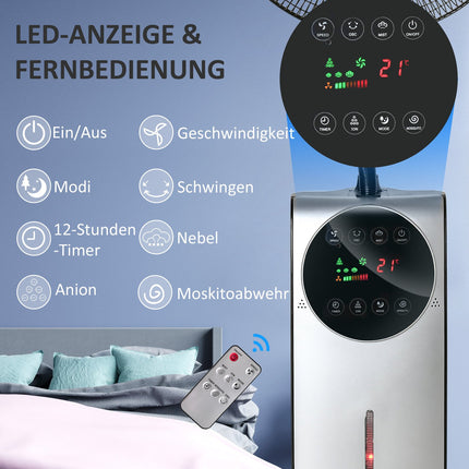 Standnebelventilator 90W, 3 Luftmodi, Fernbedienung, Schwarz