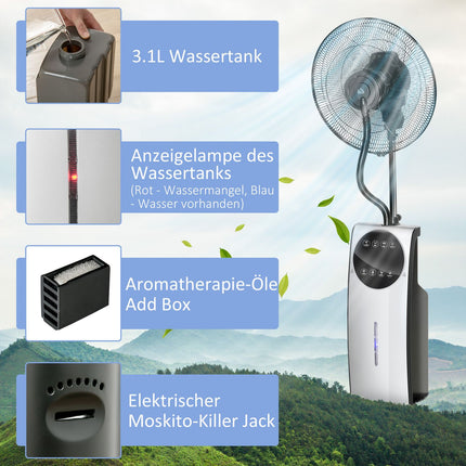 Standnebelventilator 90W, 3 Luftmodi, Fernbedienung, Schwarz