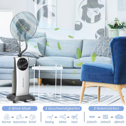 Standnebelventilator 90W, 3 Luftmodi, Fernbedienung, Schwarz