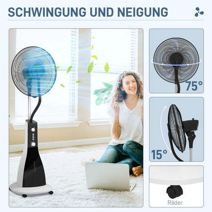 Standventilator mit Sprühfunktion, 3 Stufen, 3L Tank, Timer, schwarz