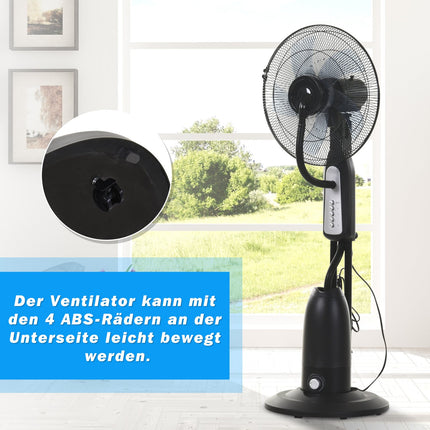 Pedestal fan with 2.8L mist, adjustable metal design