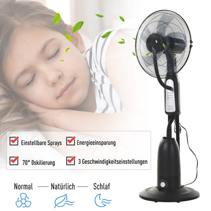 Pedestal fan with 2.8L mist, adjustable metal design