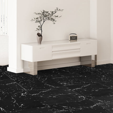 Peel And Stick Vinyl Floor Tiles 12x12, Black Marble, 50 Pack