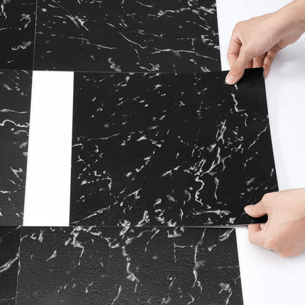 Peel And Stick Vinyl Floor Tiles 12x12, Black Marble, 50 Pack