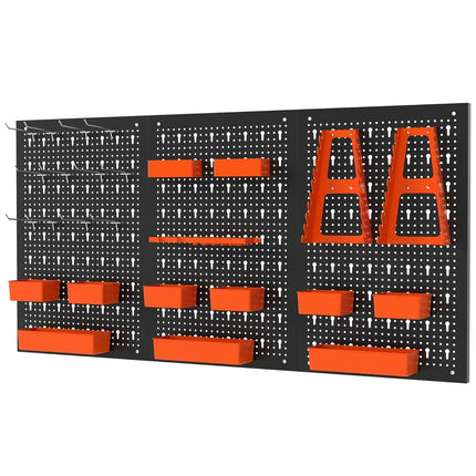 Děrovaný panel s 9 úložnými boxy a háčky