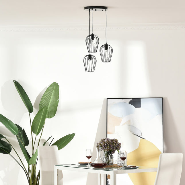 Schwarze Metall-Deckenlampe – modernes geometrisches Design, Ø38x145 cm
