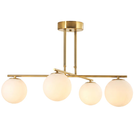 Pendant Light with 4 Globe Shades and 350° Rotating Arms, Gold, White, 47–60 cm