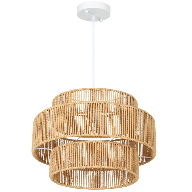 Boho-Hängeleuchte aus Hanfseil – E27, hellbraun, Küche/Esszimmer