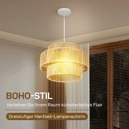 Boho-Hängeleuchte aus Hanfseil – E27, hellbraun, Küche/Esszimmer