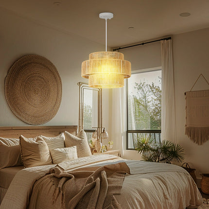 Boho-Hängeleuchte aus Hanfseil – E27, hellbraun, Küche/Esszimmer