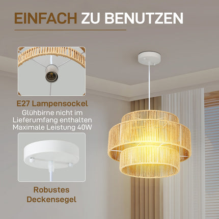 Boho-Hängeleuchte aus Hanfseil – E27, hellbraun, Küche/Esszimmer