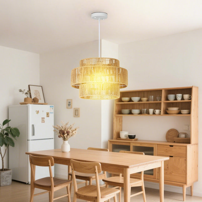 Boho-Hängeleuchte aus Hanfseil – E27, hellbraun, Küche/Esszimmer