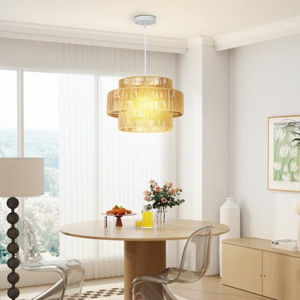 Boho-Hängeleuchte aus Hanfseil – E27, hellbraun, Küche/Esszimmer