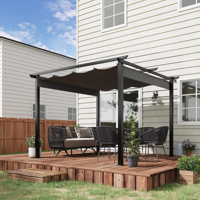 Pavillon Pergola 2,95x2,95m, Aluminium, Schiebedach, Grau