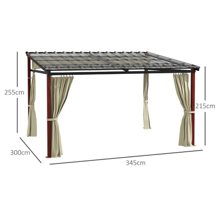 Pergola 3,5x3m paviljoen met zijwanden, winddicht, in hoogte verstelbaar, schuifdak, beige voor tuin & terras