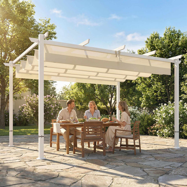 Pergola 3x4 m mit einziehbarer UV30+-Überdachung, Beige