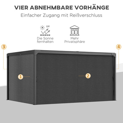 Pergola mit ausfahrbarem Dach und Vorhängen, 4,2x2,95m, Dunkelgrau