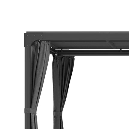 Pergola mit ausfahrbarem Dach und Vorhängen, 4,2x2,95m, Dunkelgrau