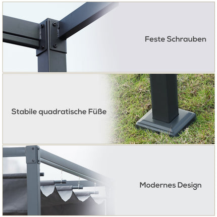 Stahlpergola 4x3m mit verstellbarem Dach, Dunkelgrau