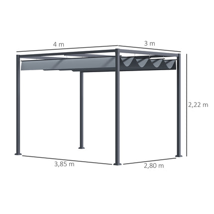 Stahlpergola 4x3m mit verstellbarem Dach, Dunkelgrau