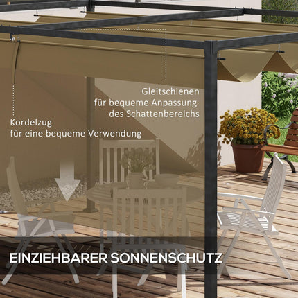 Pergola 4x3m Stahl, Verstellbares Dach, Sonnenschutz Khaki