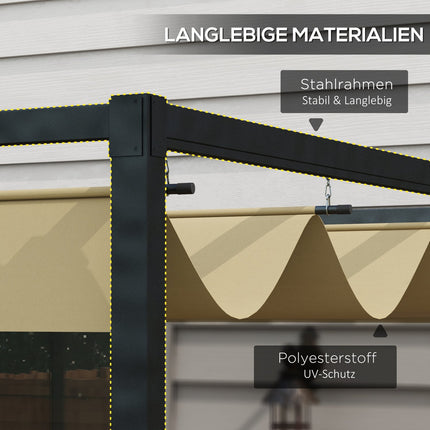 Pergola 4x3m Stahl, Verstellbares Dach, Sonnenschutz Khaki