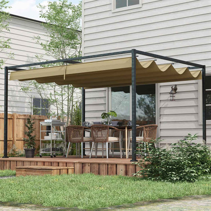 Pergola 4x3m Stahl, Verstellbares Dach, Sonnenschutz Khaki