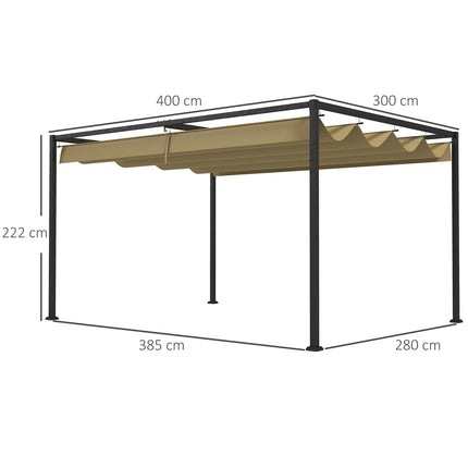 Pergola 4x3m Stahl, Verstellbares Dach, Sonnenschutz Khaki