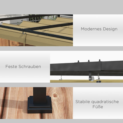 Pergola 4x3m Stahl, Verstellbares Dach, Sonnenschutz Khaki