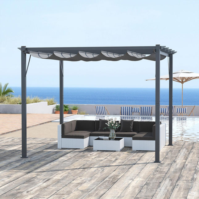 Aluminum Pergola Gazebo, Sliding Roof, Charcoal Grey, 3x3M