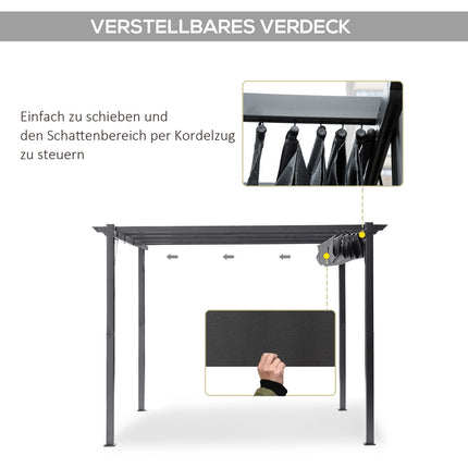 Aluminium Pergola Pavillon, Schiebedach, Anthrazitgrau, 3x3M