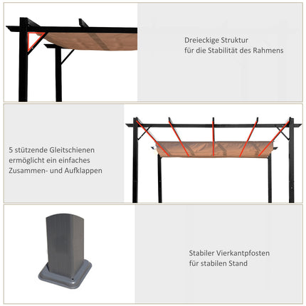 Verstellbare Aluminium Pergola Pavillon, 3x4m, Grau/Braun