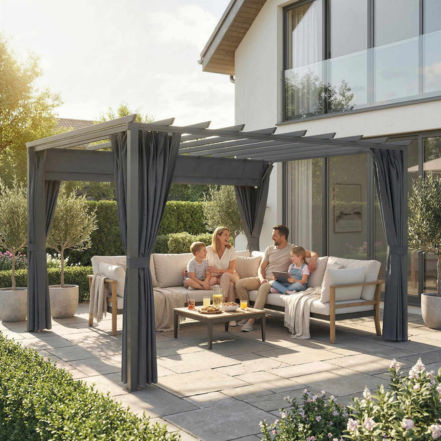 Pergola Pavillon 3x3.6m, Aluminiumgestell, Dunkelgrau