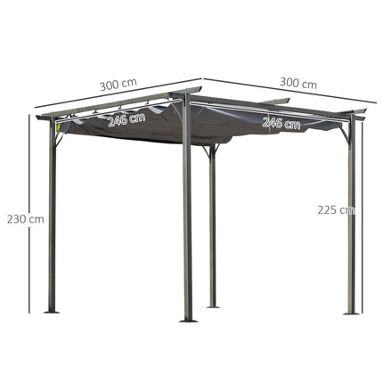 3x3m Pergola Pavillon mit Schiebedach, wasserdichtem UV-Schutz