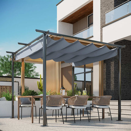 3x3m Pergola Pavillon mit Schiebedach, wasserdichtem UV-Schutz