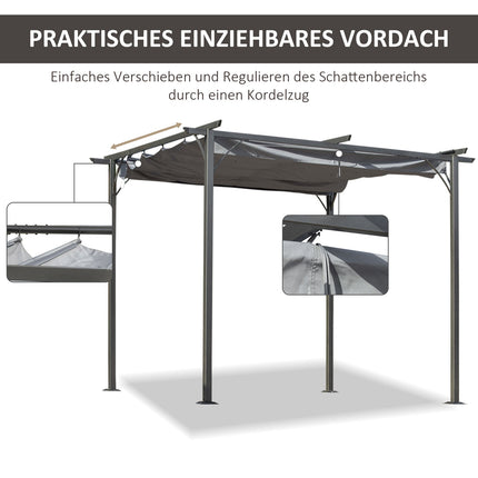3x3m Pergola Pavillon mit Schiebedach, wasserdichtem UV-Schutz