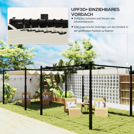 Pergola env. 3x3m pavillon de jardin, toit de terrasse en métal, pavillon de jardin avec toit réglable, autoportant, protection UV 30+, pour terrasse et jardin, blanc crème