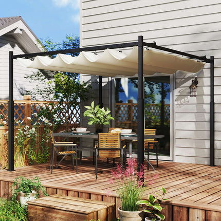 Pergola env. 3x3m pavillon de jardin, toit de terrasse en métal, pavillon de jardin avec toit réglable, autoportant, protection UV 30+, pour terrasse et jardin, blanc crème