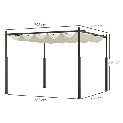 Pergola env. 3x3m pavillon de jardin, toit de terrasse en métal, pavillon de jardin avec toit réglable, autoportant, protection UV 30+, pour terrasse et jardin, blanc crème