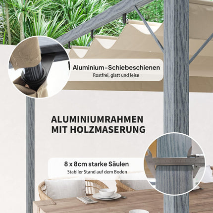 Aluminium-Pergola 3x3m mit verstellbarem Dach, UV-Schutz