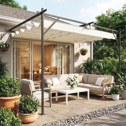Pergola with Adjustable Roof, 4x3m, Wall-Mounted, UV30+ Protection