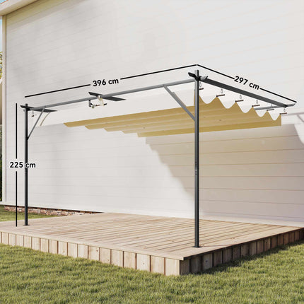 Pergola with Adjustable Roof, 4x3m, Wall-Mounted, UV30+ Protection