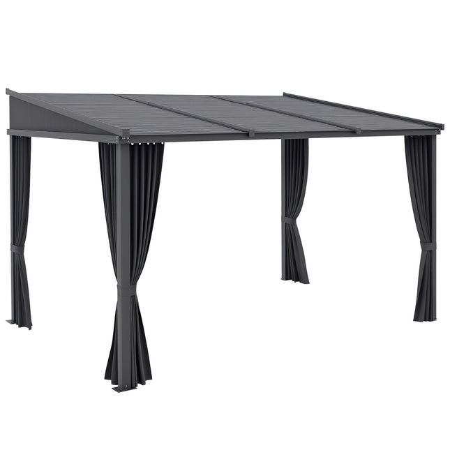 Pergola mit Schiebedach & Vorhängen, Dunkelgrau, 3,65x2,55m