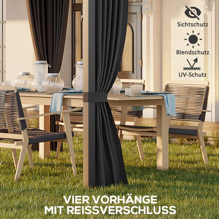 Pergola mit Schiebedach & Vorhängen, Dunkelgrau, 3,65x2,55m