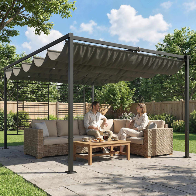 Pergola mit verschiebbarem Dach, UV50+-Schutz, Dunkelgrau